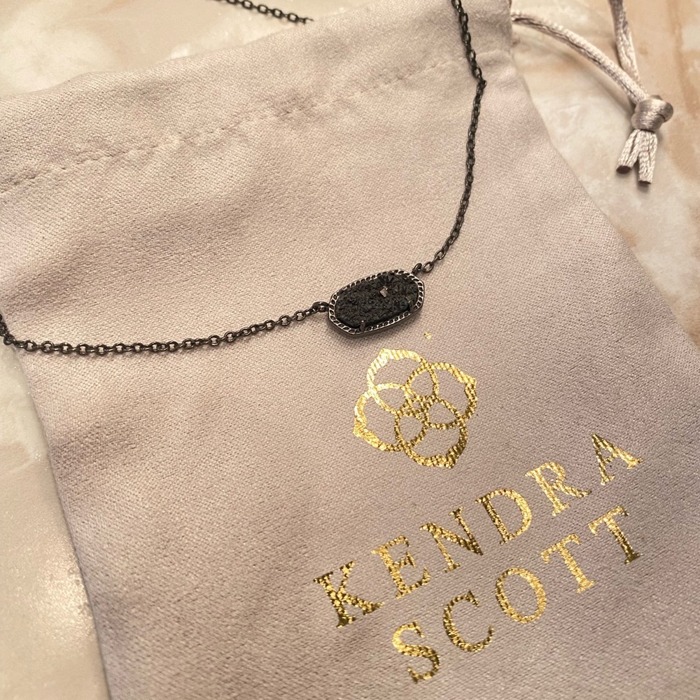 Kendra Scott Elisa Gold Pendant Necklace in Black Drusy